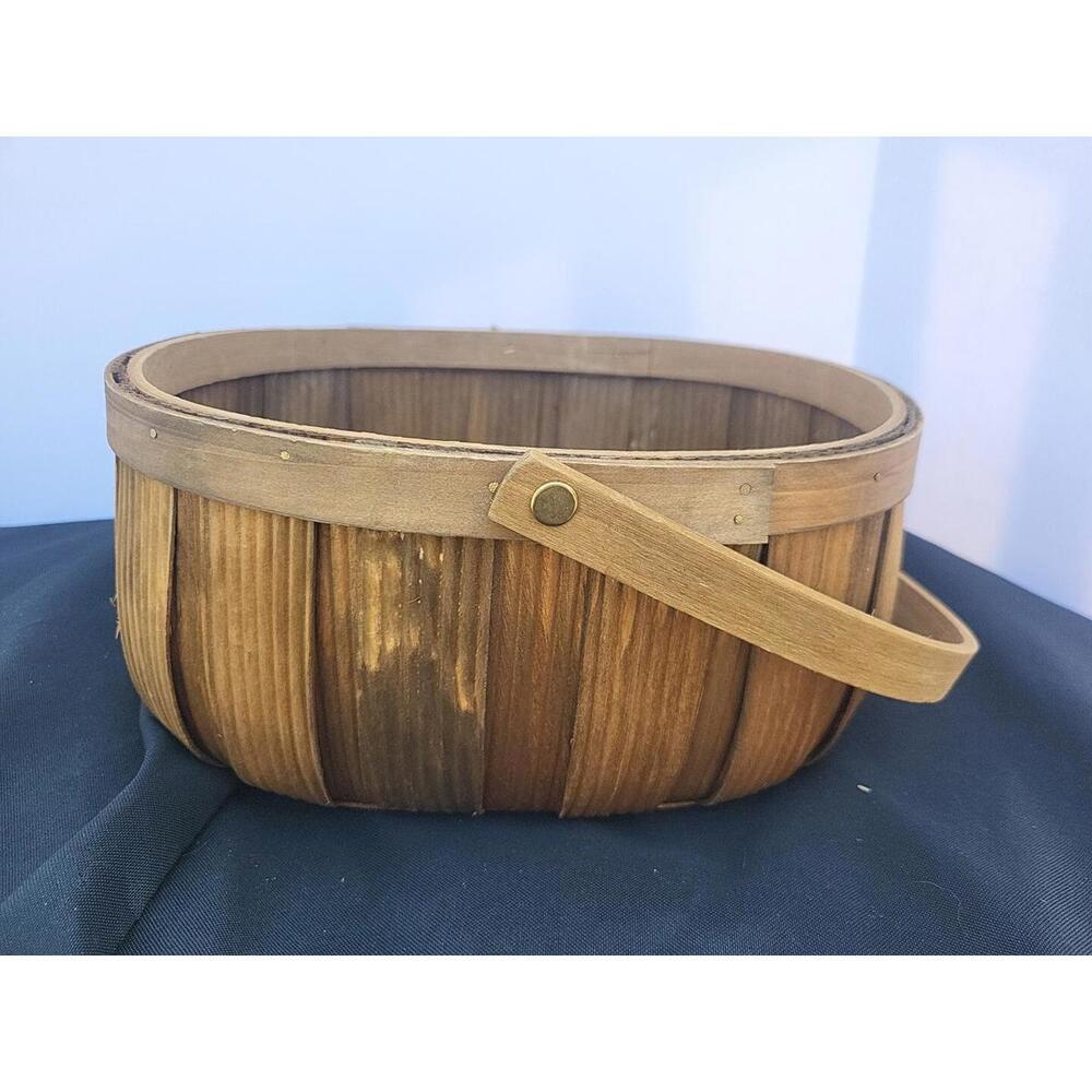 Medium Sized Wooden Basket With Handle